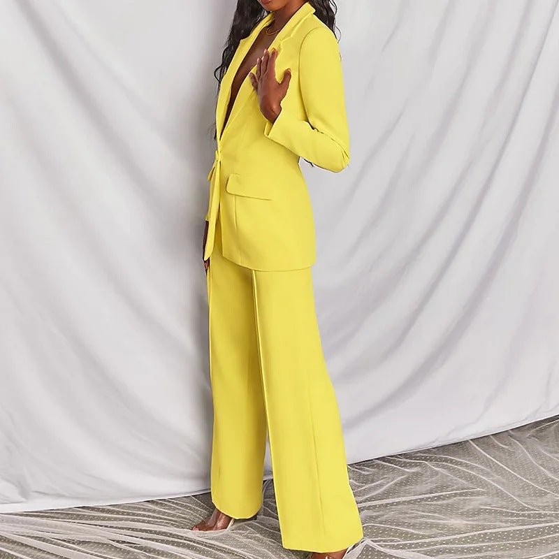 2pcs Casual Suit Lapel Button - down Blazer Jacket And Straight - leg Pants Office Commuting Business Trousers Set Clothing - LADYLINE X