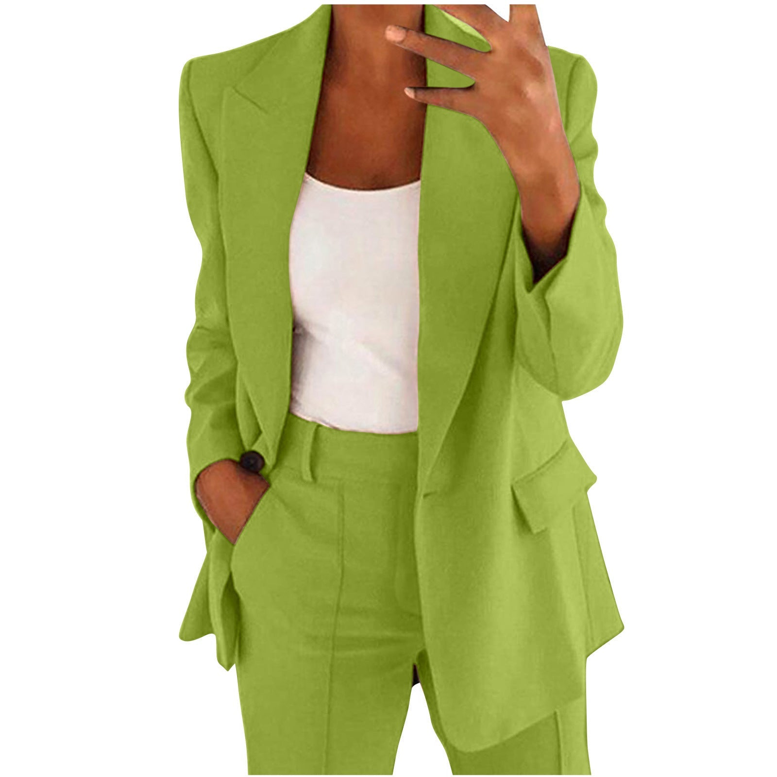 2pcs Casual Suit Lapel Button - down Blazer Jacket And Straight - leg Pants Office Commuting Business Trousers Set Clothing - LADYLINE X