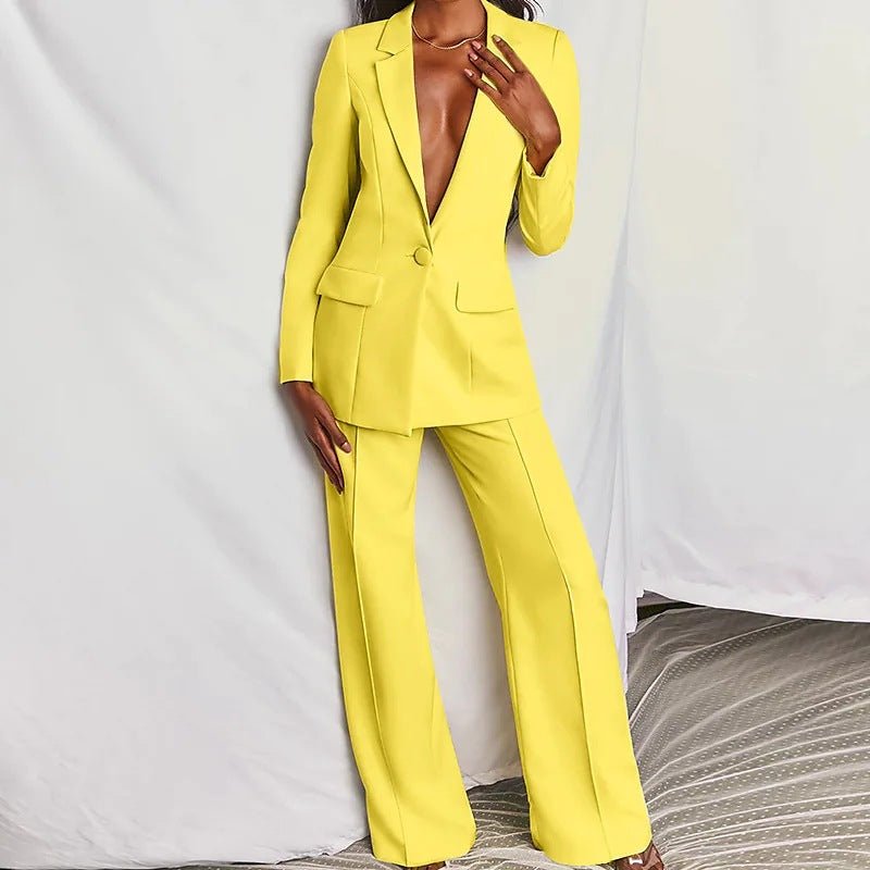 2pcs Casual Suit Lapel Button - down Blazer Jacket And Straight - leg Pants Office Commuting Business Trousers Set Clothing - LADYLINE X