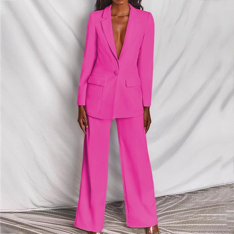 2pcs Casual Suit Lapel Button - down Blazer Jacket And Straight - leg Pants Office Commuting Business Trousers Set Clothing - LADYLINE X