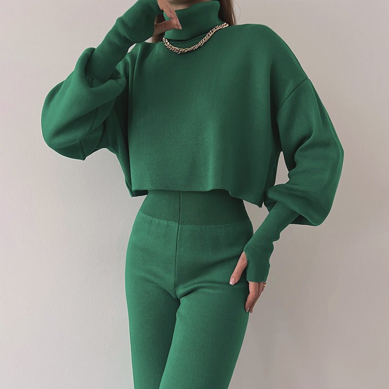 Autumn And Winter New European And American Turtleneck Loose Long Sleeve Top Female Casual Fashion Set - LADYLINE X