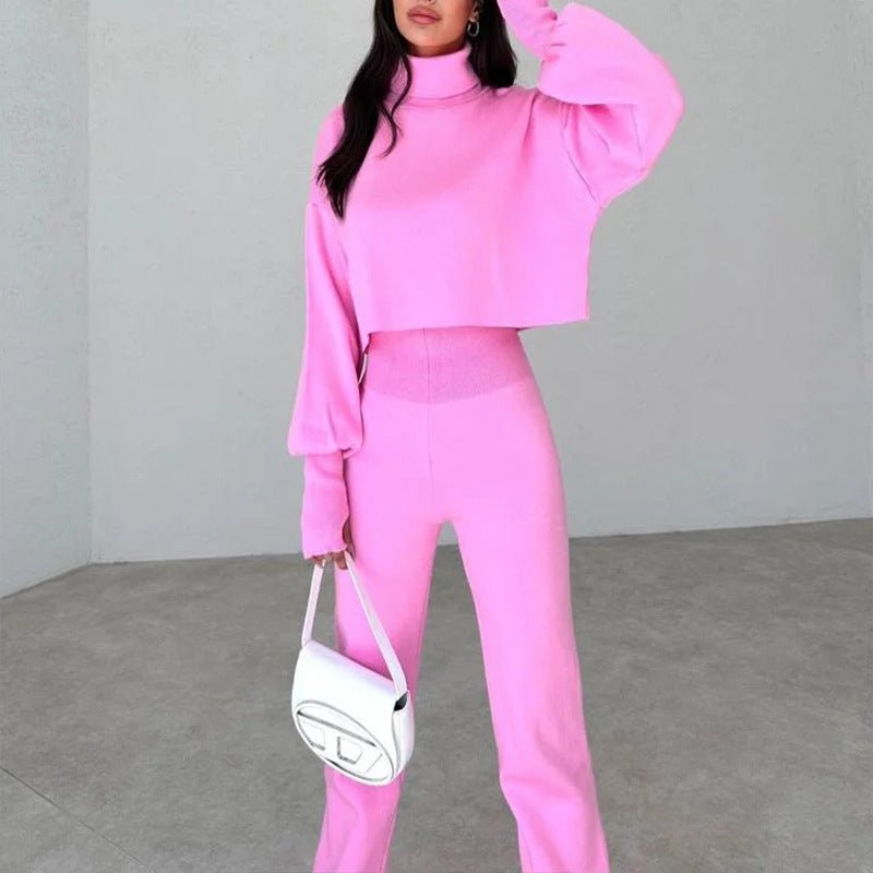 Autumn And Winter New European And American Turtleneck Loose Long Sleeve Top Female Casual Fashion Set - LADYLINE X