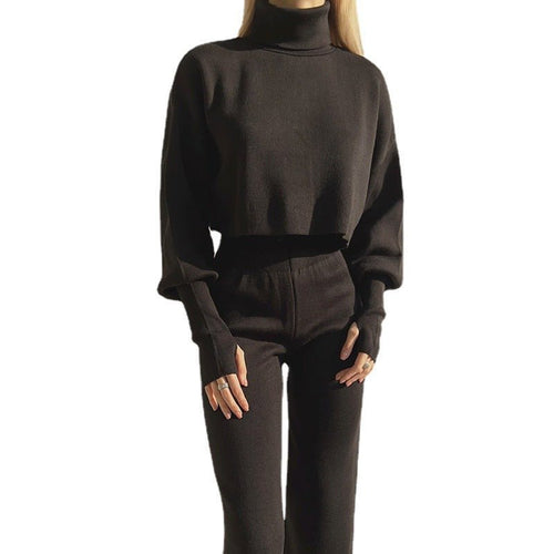 Autumn And Winter New European And American Turtleneck Loose Long Sleeve Top Female Casual Fashion Set - LADYLINE X