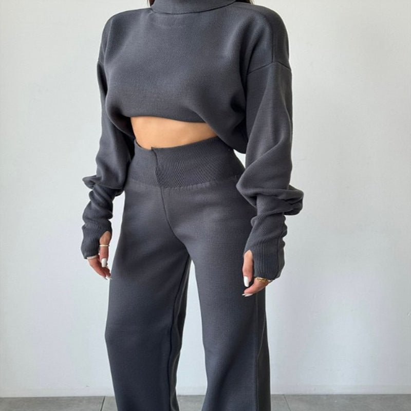 Autumn And Winter New European And American Turtleneck Loose Long Sleeve Top Female Casual Fashion Set - LADYLINE X