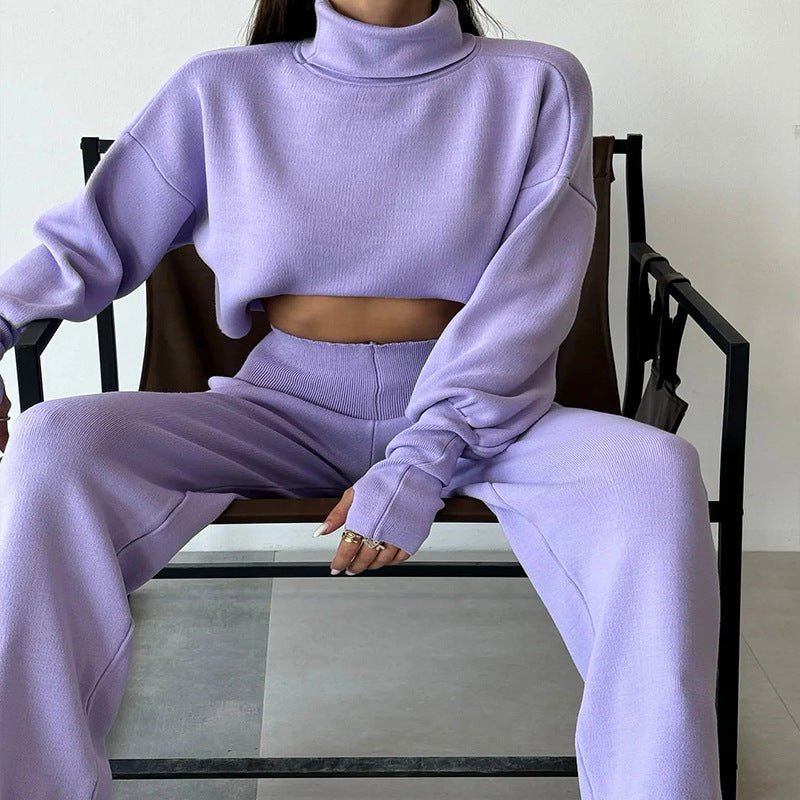 Autumn And Winter New European And American Turtleneck Loose Long Sleeve Top Female Casual Fashion Set - LADYLINE X