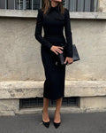 Autumn New Polo Collar Long Sleeve Slim Fit Sheath Dress - LADYLINE X
