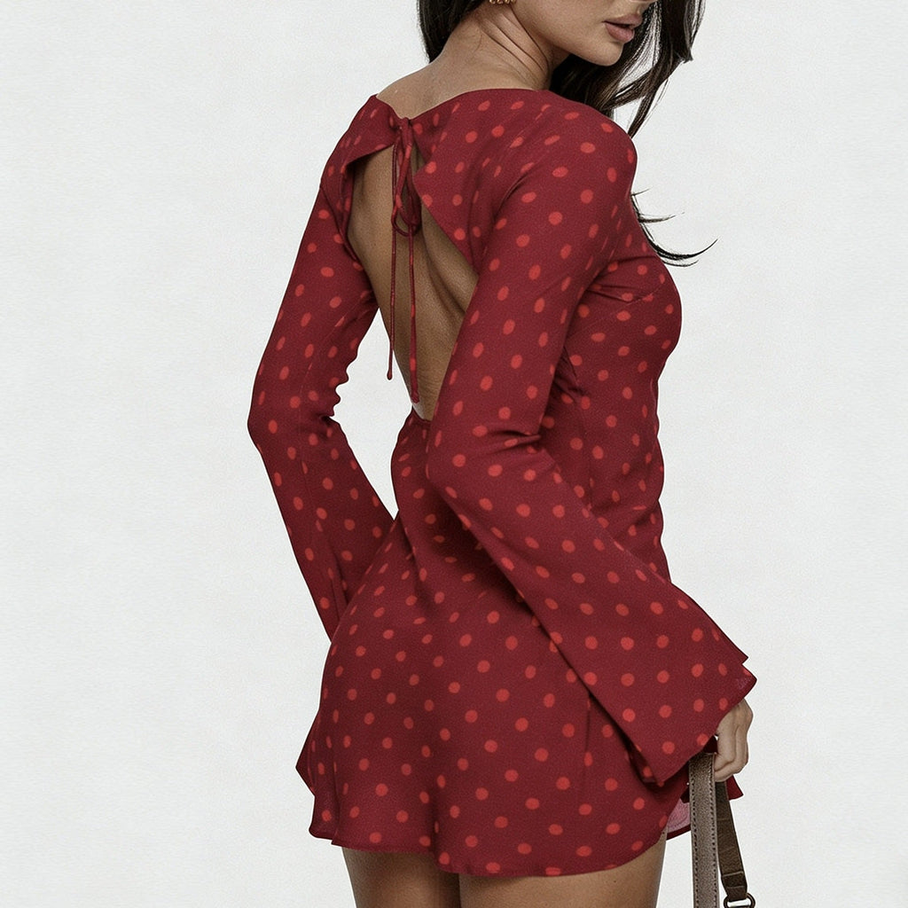 Back - tie Hollow - out Long - sleeve Dress For Women - LADYLINE X