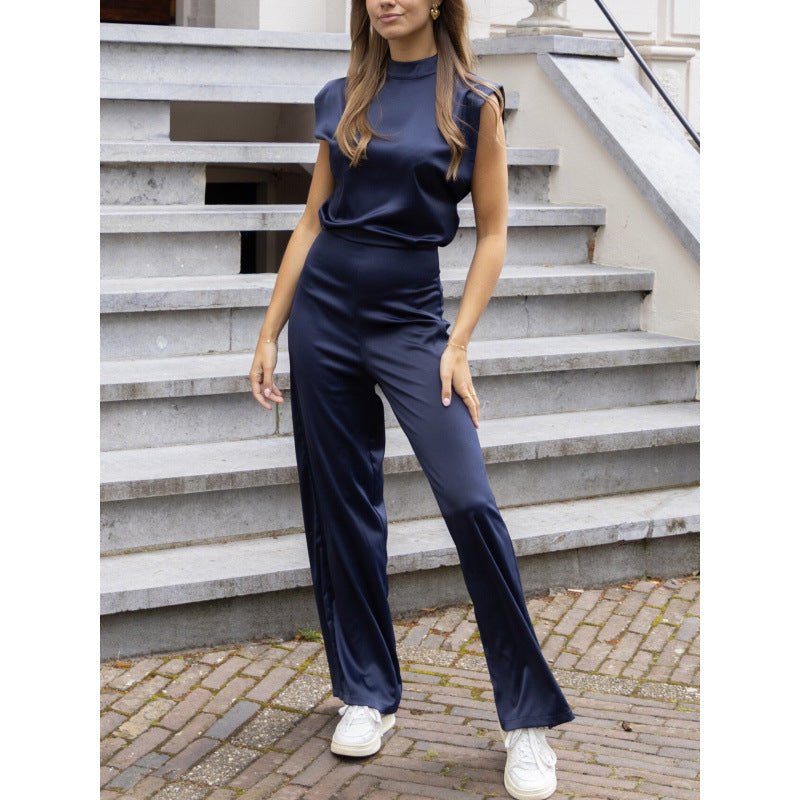 Backless Evening Dress Jumpsuit Solid Color Casual Straight Pants - LADYLINE X