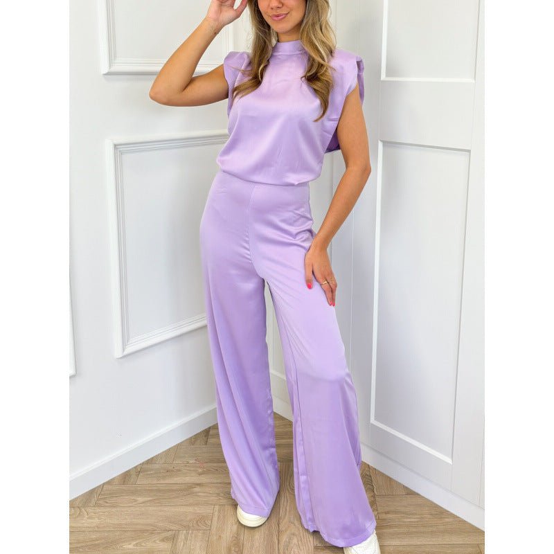 Backless Evening Dress Jumpsuit Solid Color Casual Straight Pants - LADYLINE X