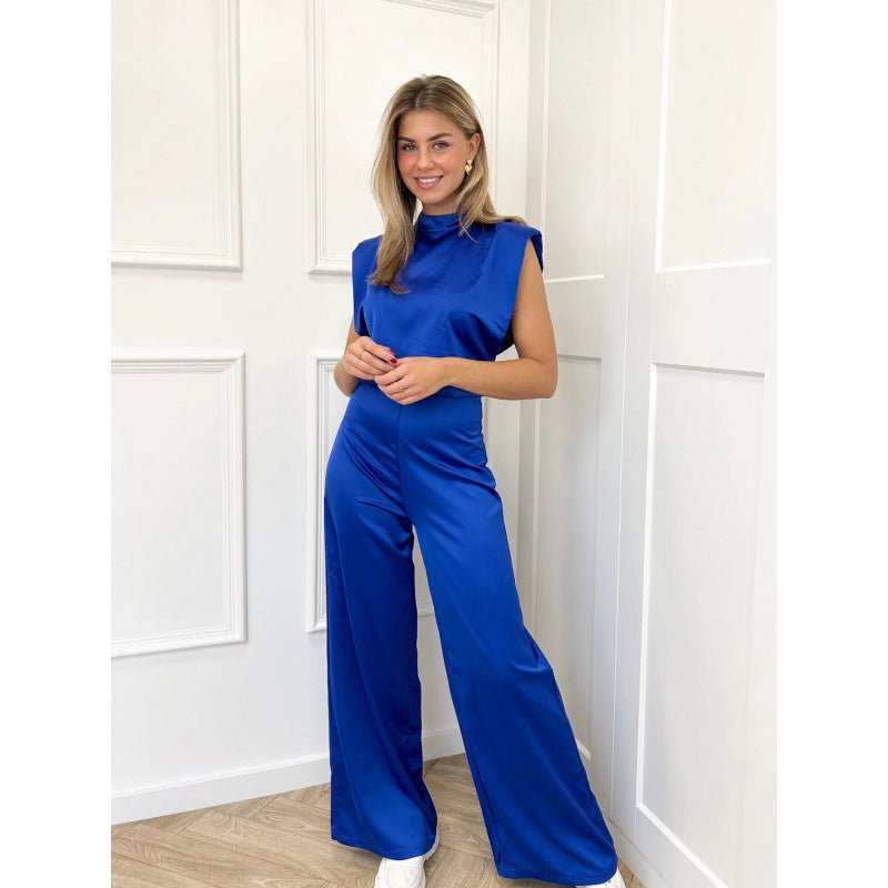 Backless Evening Dress Jumpsuit Solid Color Casual Straight Pants - LADYLINE X