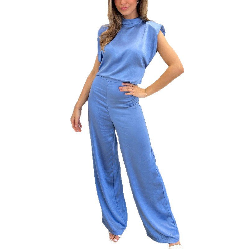 Backless Evening Dress Jumpsuit Solid Color Casual Straight Pants - LADYLINE X