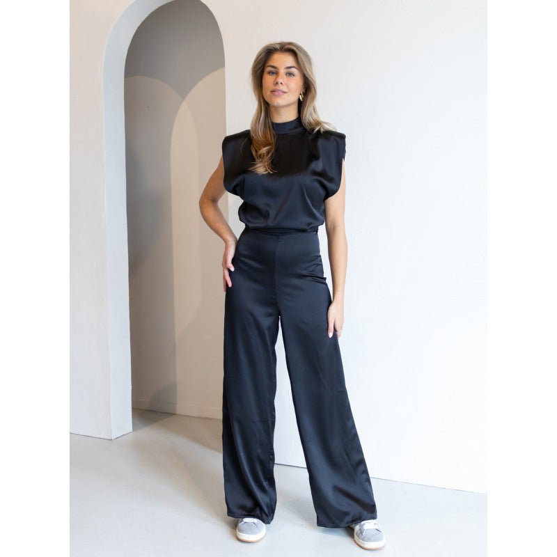 Backless Evening Dress Jumpsuit Solid Color Casual Straight Pants - LADYLINE X
