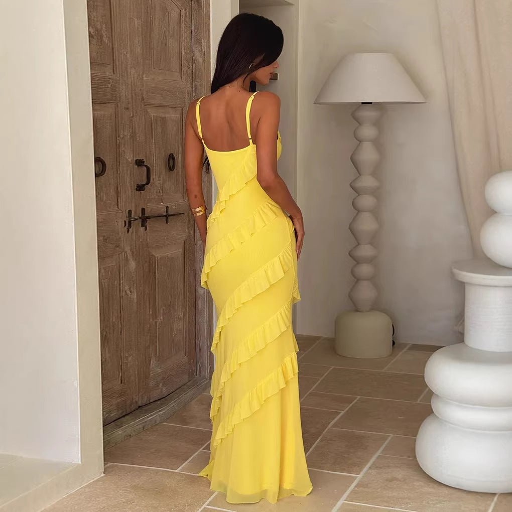Backless Spaghetti - strap V - neck Dress With Side Slits - LADYLINE X