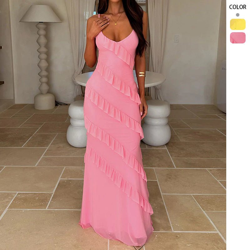 Backless Spaghetti - strap V - neck Dress With Side Slits - LADYLINE X
