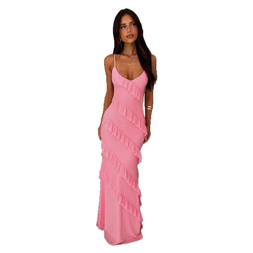 Backless Spaghetti - strap V - neck Dress With Side Slits - LADYLINE X