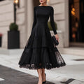 Black Lace - Panel Letter Dress, Slim - Fit Multi - Layer Skirt For Women - LADYLINE X