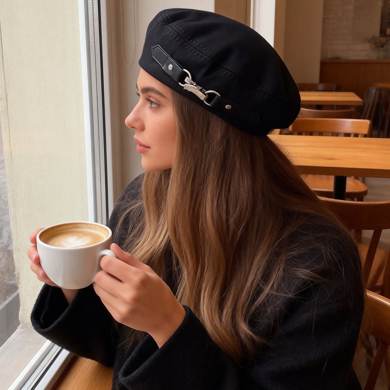 Black Leather Button Design Casual Look Bare Face Instagram Japanese Style Versatile Baseball Cap For Daily Leisure, Shopping, Traveling And Dating. - LADYLINE X
