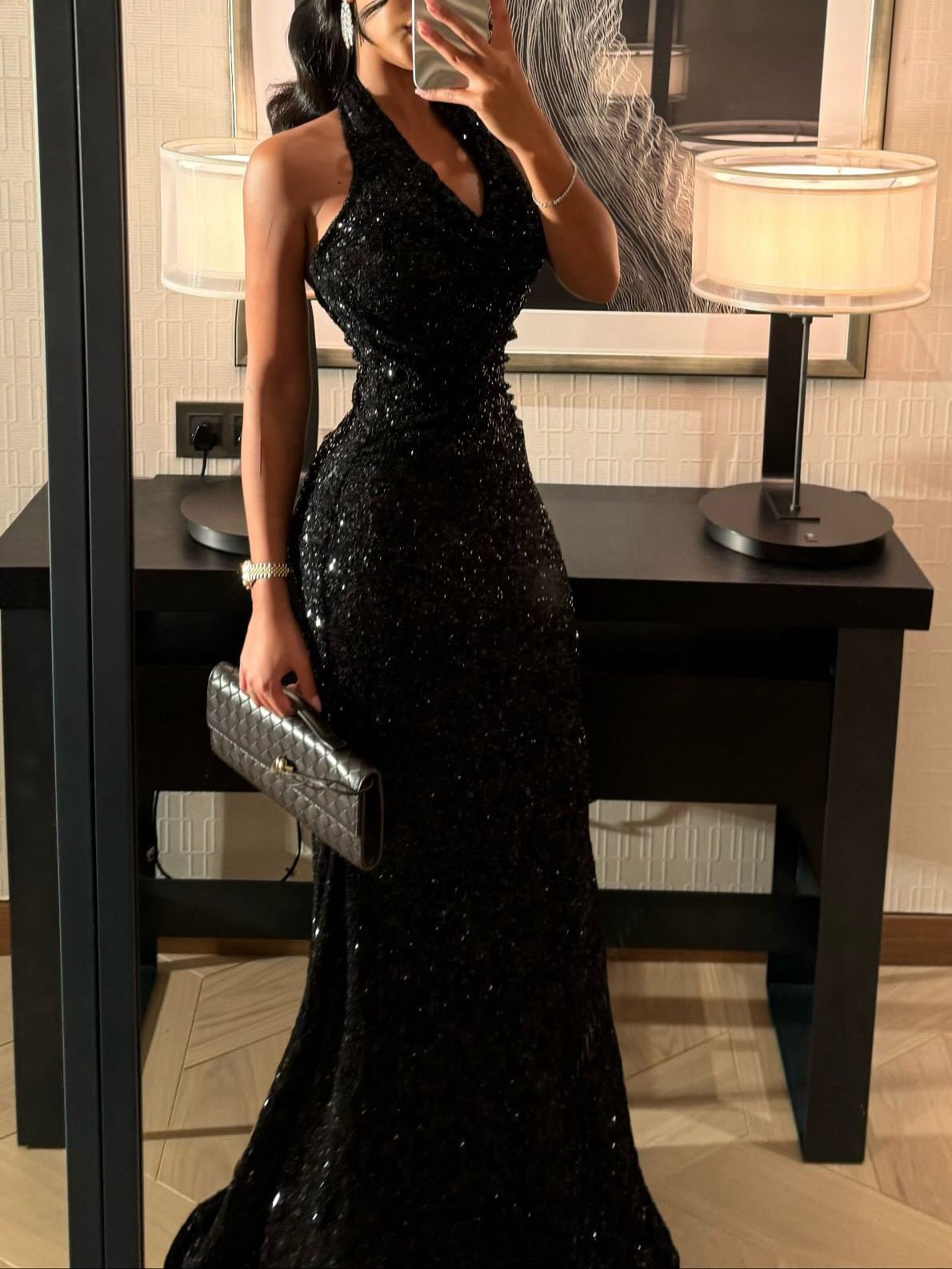 Black Sequin Halter Neck Mermaid Gown With Full Sparkle Detail - LADYLINE X