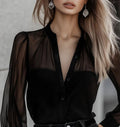 Black Sexy Elegant Mesh - Panel Blouse With A Sophisticated Vibe - LADYLINE X