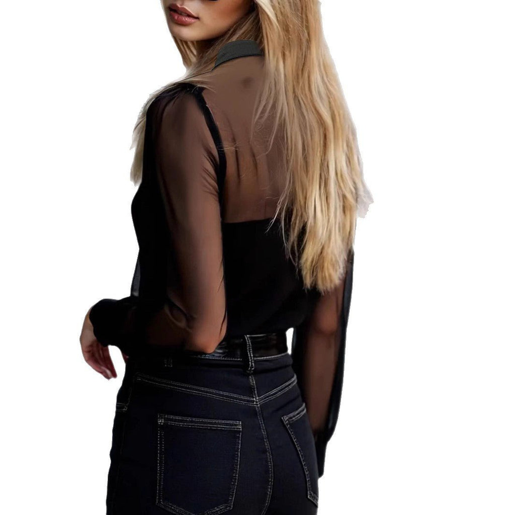 Black Sexy Elegant Mesh - Panel Blouse With A Sophisticated Vibe - LADYLINE X