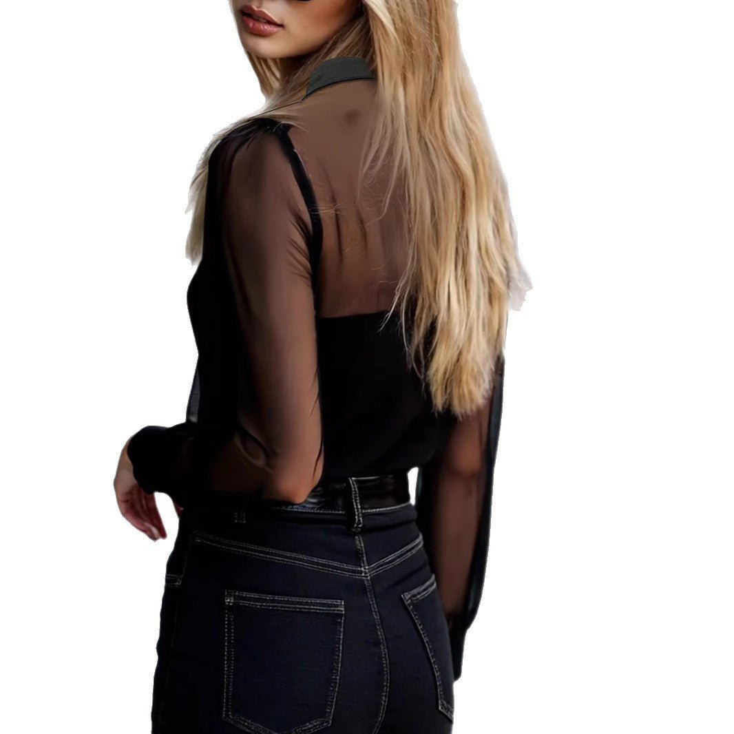 Black Sexy Elegant Mesh - Panel Blouse With A Sophisticated Vibe - LADYLINE X