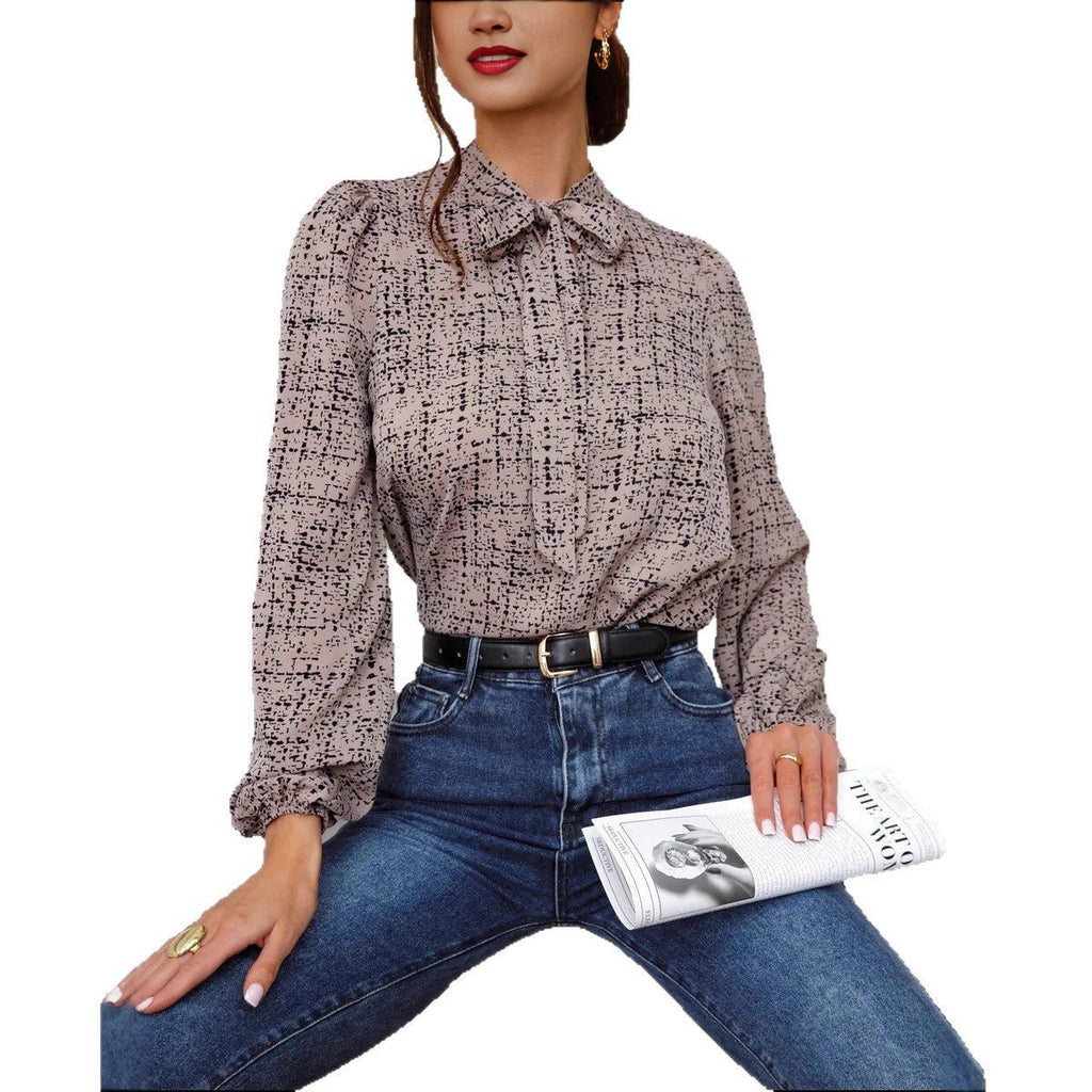 Casual And Stylish Womens Printed V - neck Long - sleeve Shirt - LADYLINE X