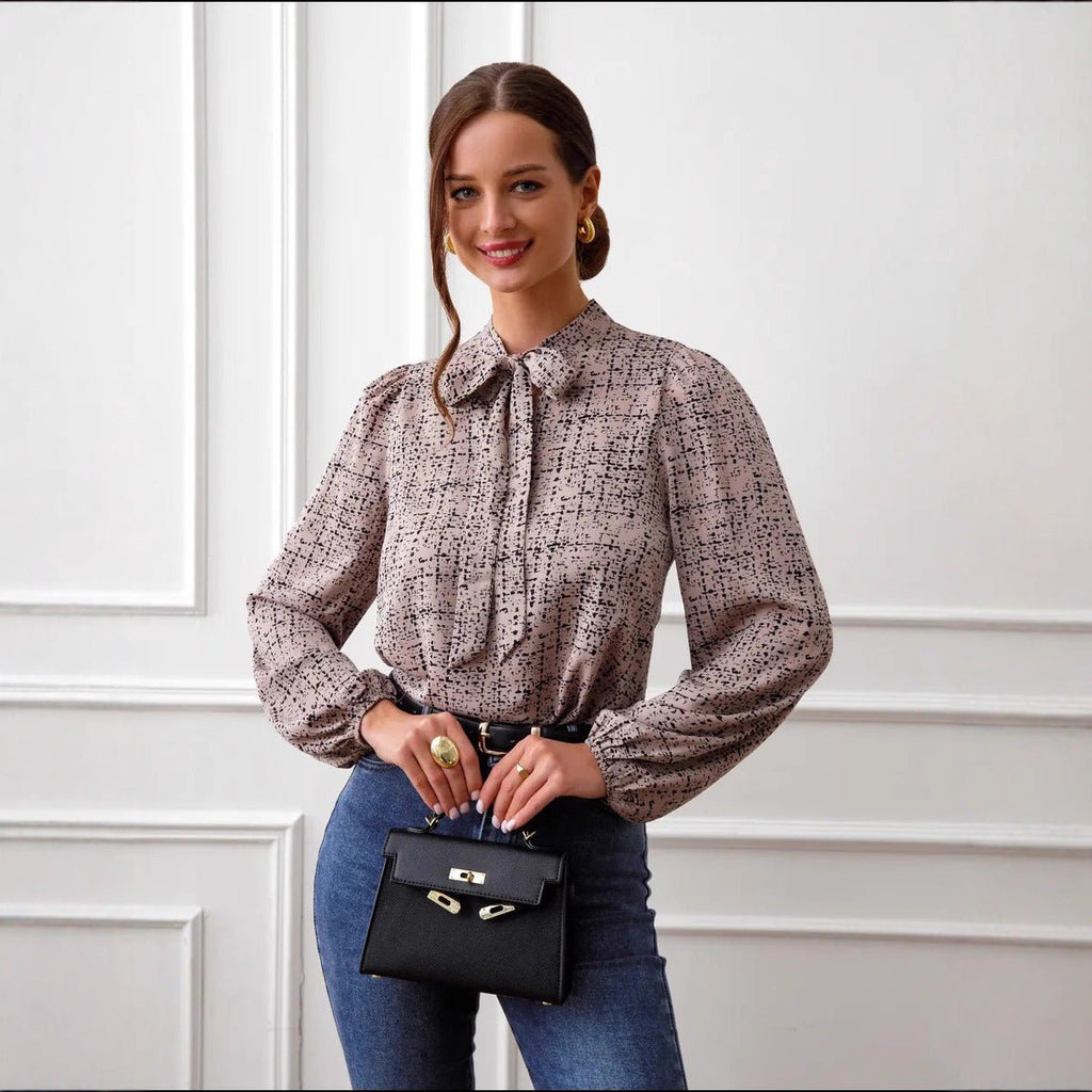 Casual And Stylish Womens Printed V - neck Long - sleeve Shirt - LADYLINE X