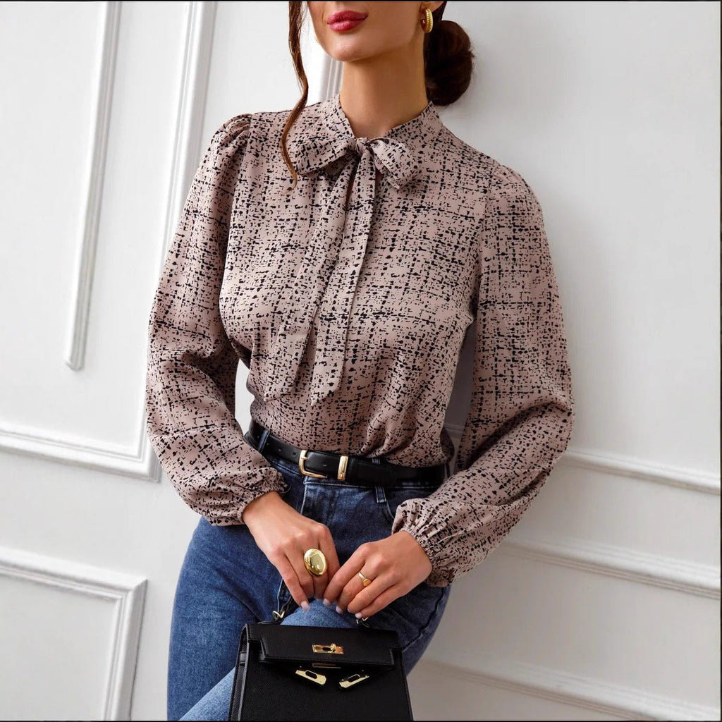 Casual And Stylish Womens Printed V - neck Long - sleeve Shirt - LADYLINE X