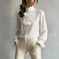 Casual Loose - neck Plain - colored Ruffled Collar Shirt - LADYLINE X