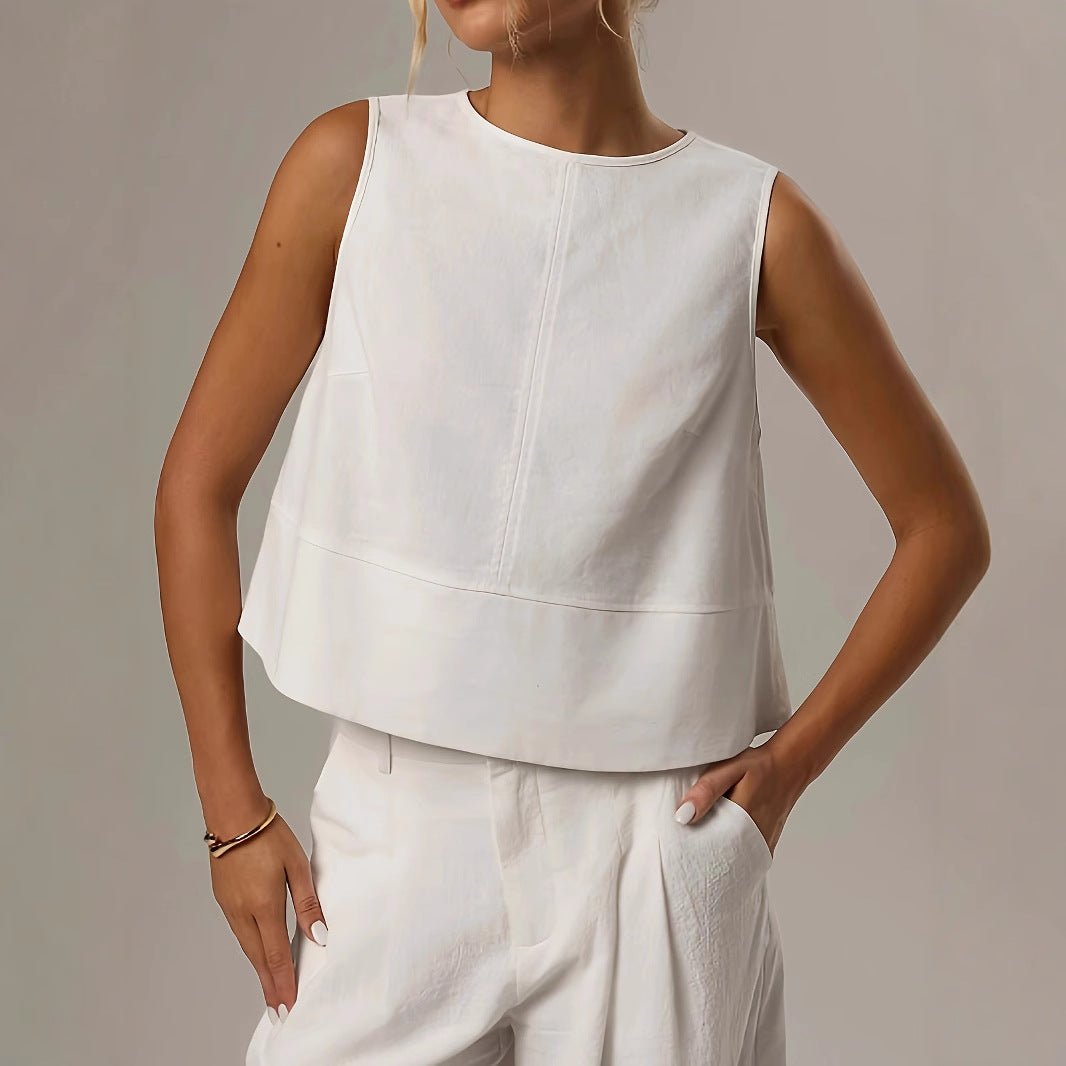 Casual Solid - color Crew - neck Sleeveless Loose - fit Shirt - LADYLINE X