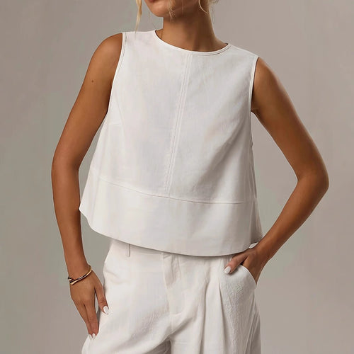 Casual Solid - color Crew - neck Sleeveless Loose - fit Shirt - LADYLINE X