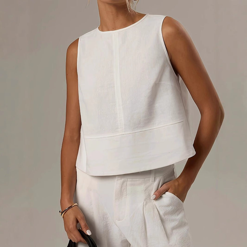 Casual Solid - color Crew - neck Sleeveless Loose - fit Shirt - LADYLINE X
