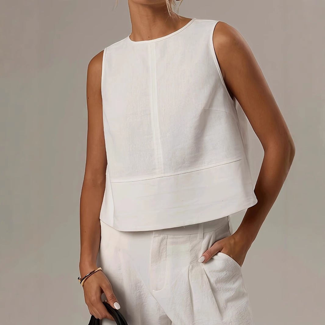 Casual Solid - color Crew - neck Sleeveless Loose - fit Shirt - LADYLINE X