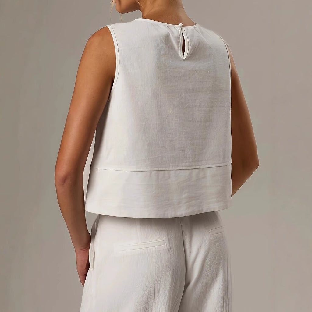 Casual Solid - color Crew - neck Sleeveless Loose - fit Shirt - LADYLINE X