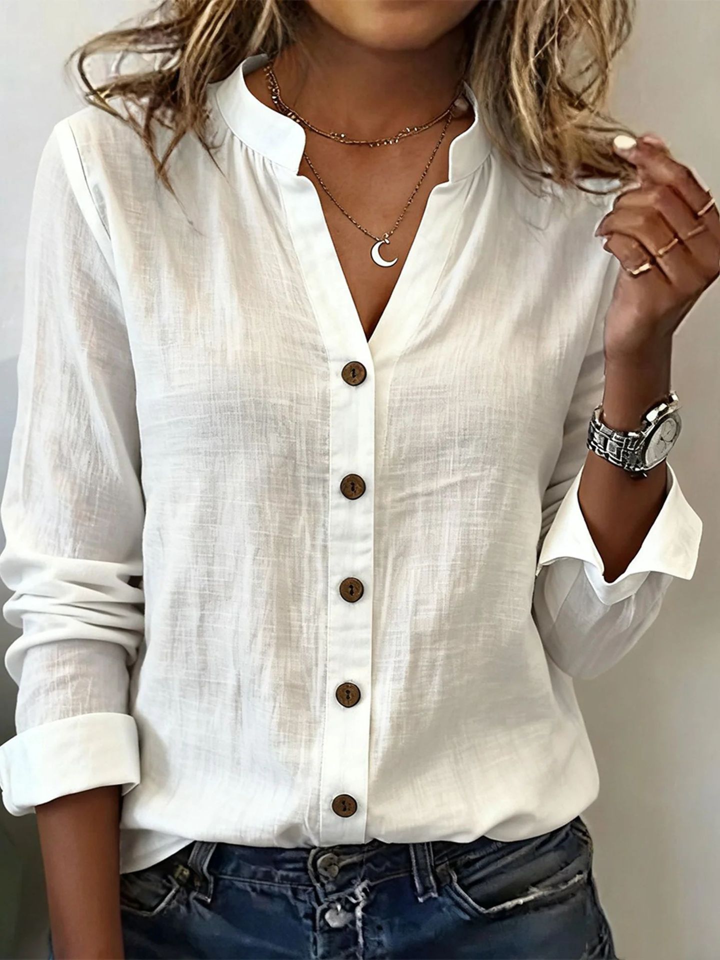 Casual Stand - collar Relaxed - fit Versatile Fashion - forward Shirt - LADYLINE X