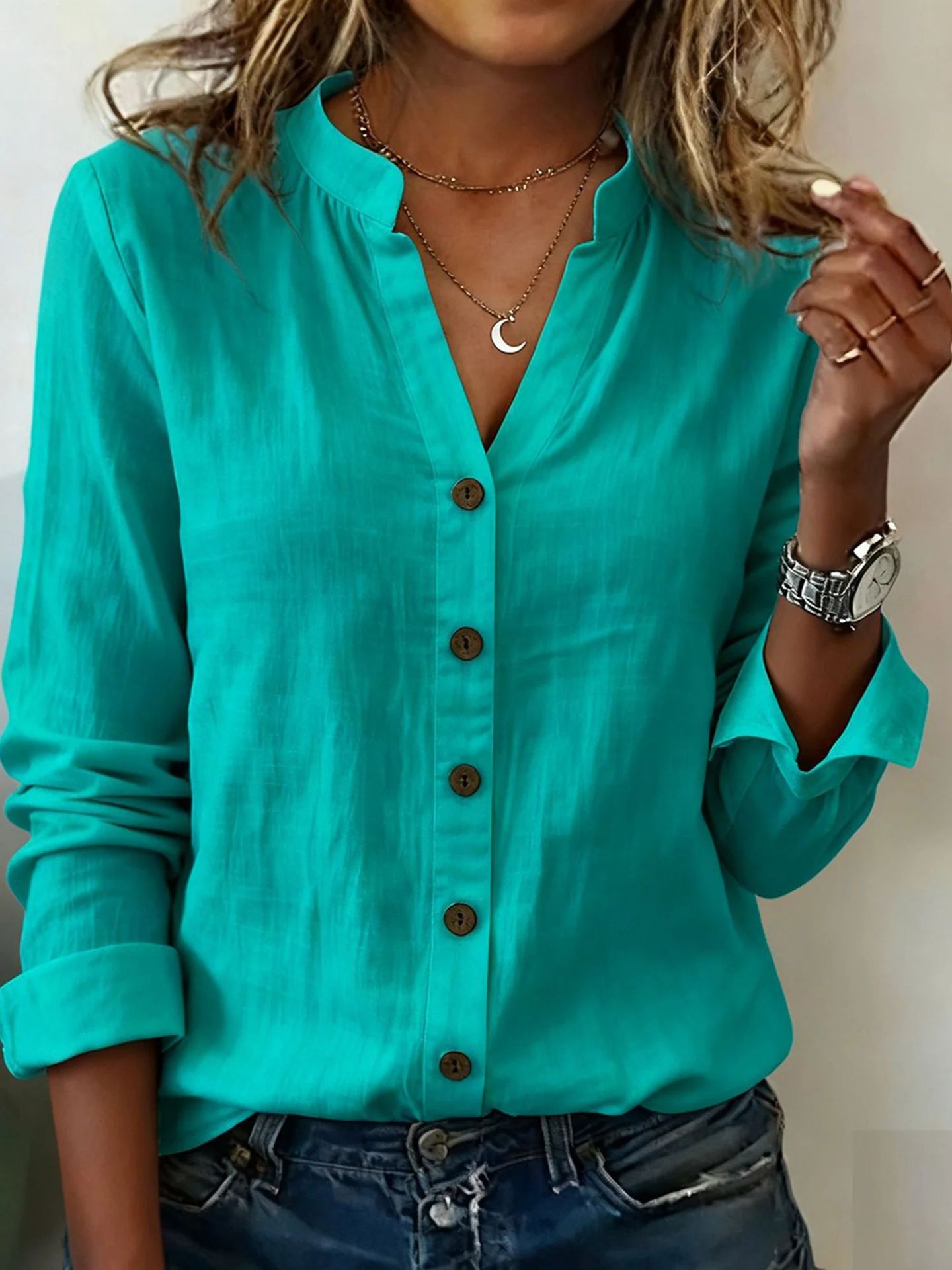 Casual Stand - collar Relaxed - fit Versatile Fashion - forward Shirt - LADYLINE X