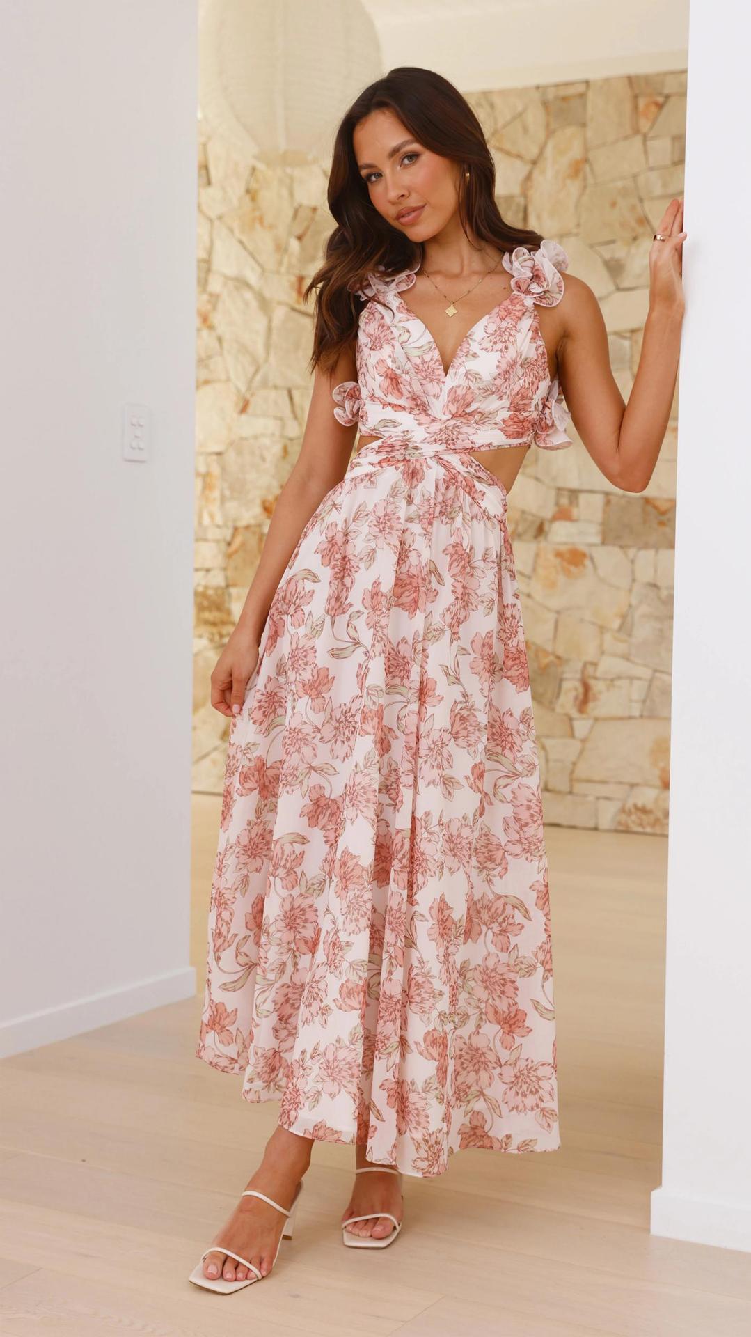 Chiffon Floral Backless Cross - Strap Dress - LADYLINE X