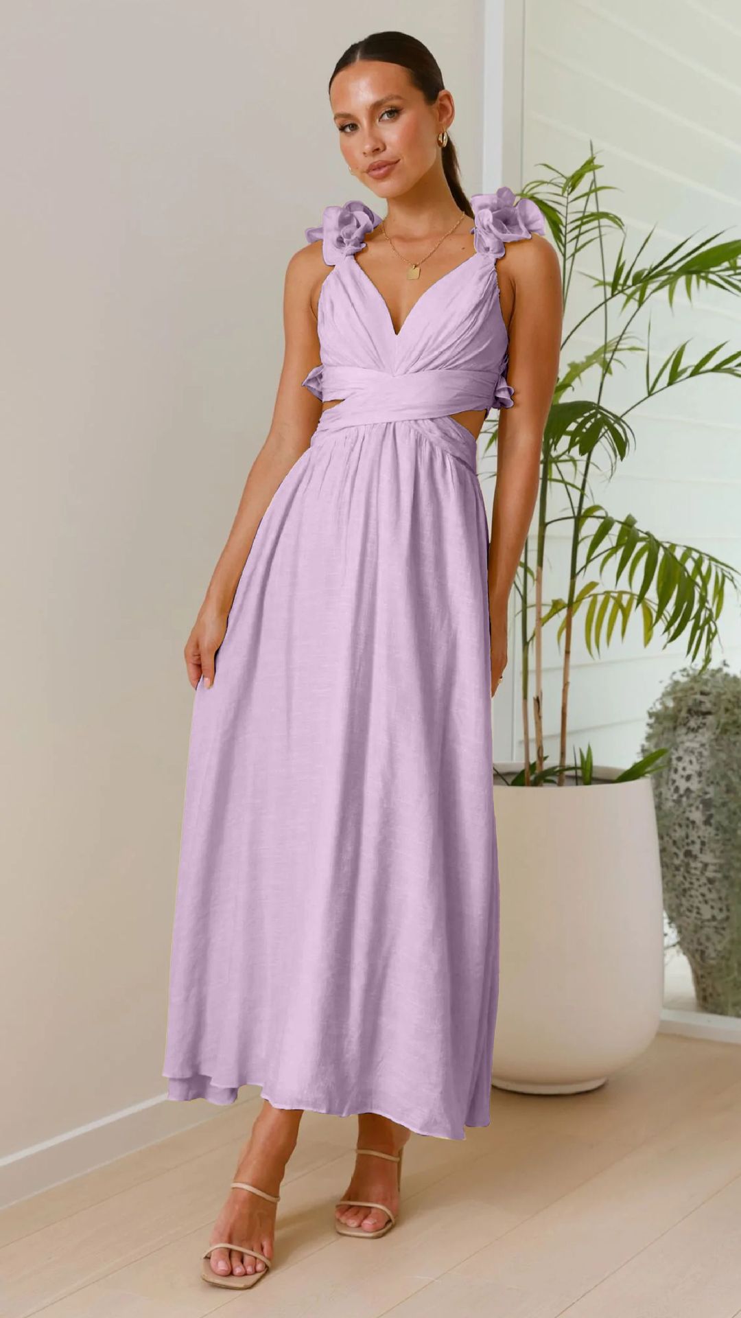 Chiffon Floral Backless Cross - Strap Dress - LADYLINE X