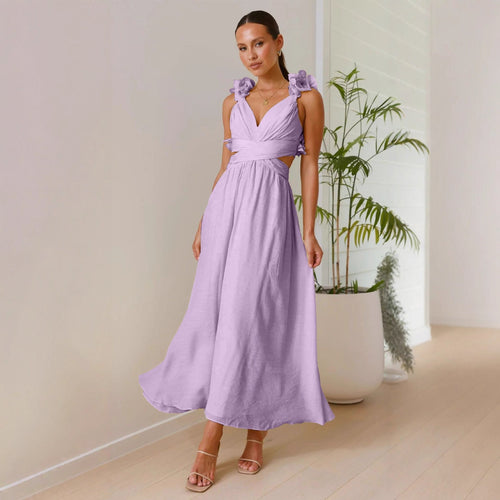 Chiffon Floral Backless Cross - Strap Dress - LADYLINE X