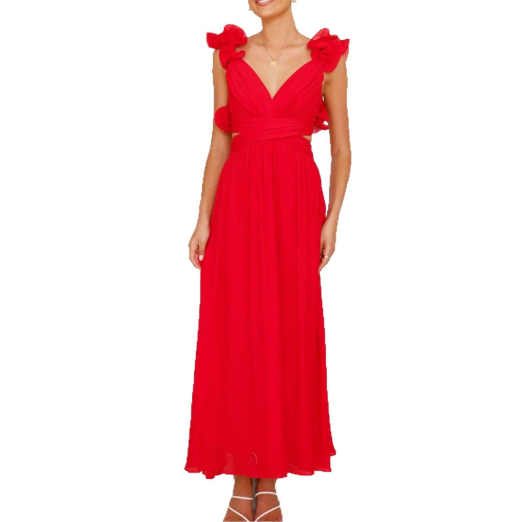 Chiffon Floral Backless Cross - Strap Dress - LADYLINE X