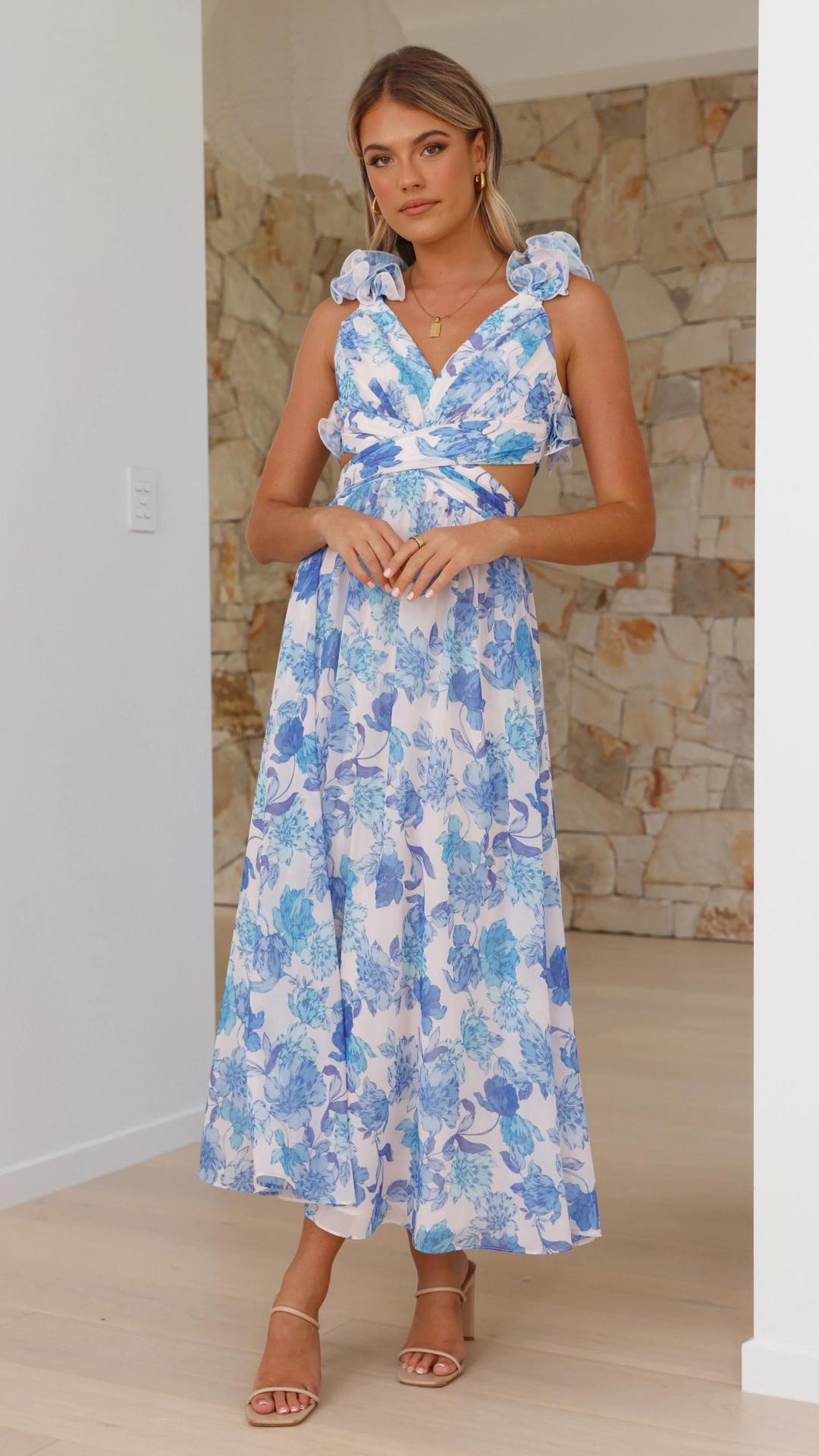 Chiffon Floral Backless Cross - Strap Dress - LADYLINE X