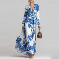 Chiffon Long - sleeve V - neck Lace - up Dress - LADYLINE X