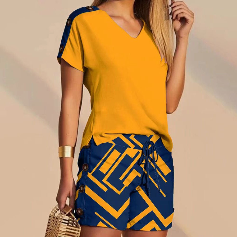 Comfortable Decorative Buttons Short - sleeved Shorts Suit - LADYLINE X
