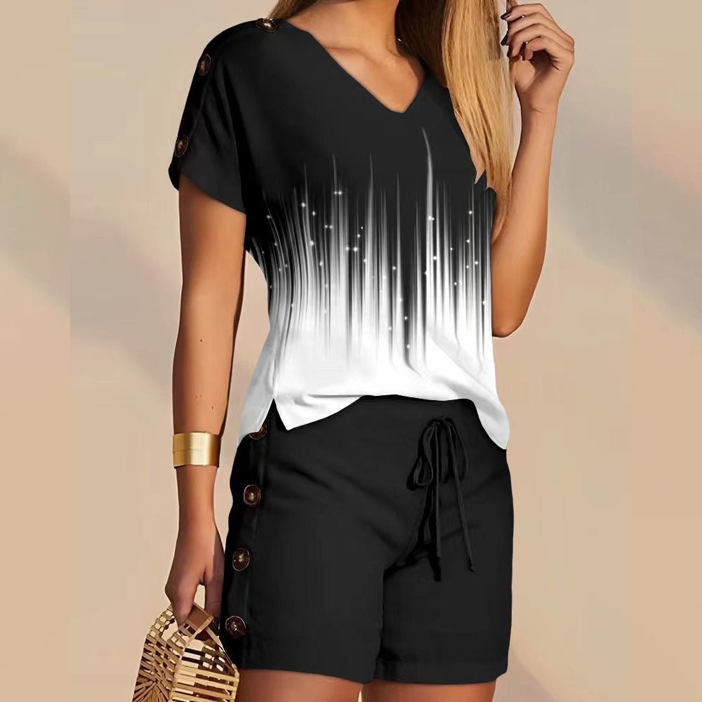 Comfortable Decorative Buttons Short - sleeved Shorts Suit - LADYLINE X