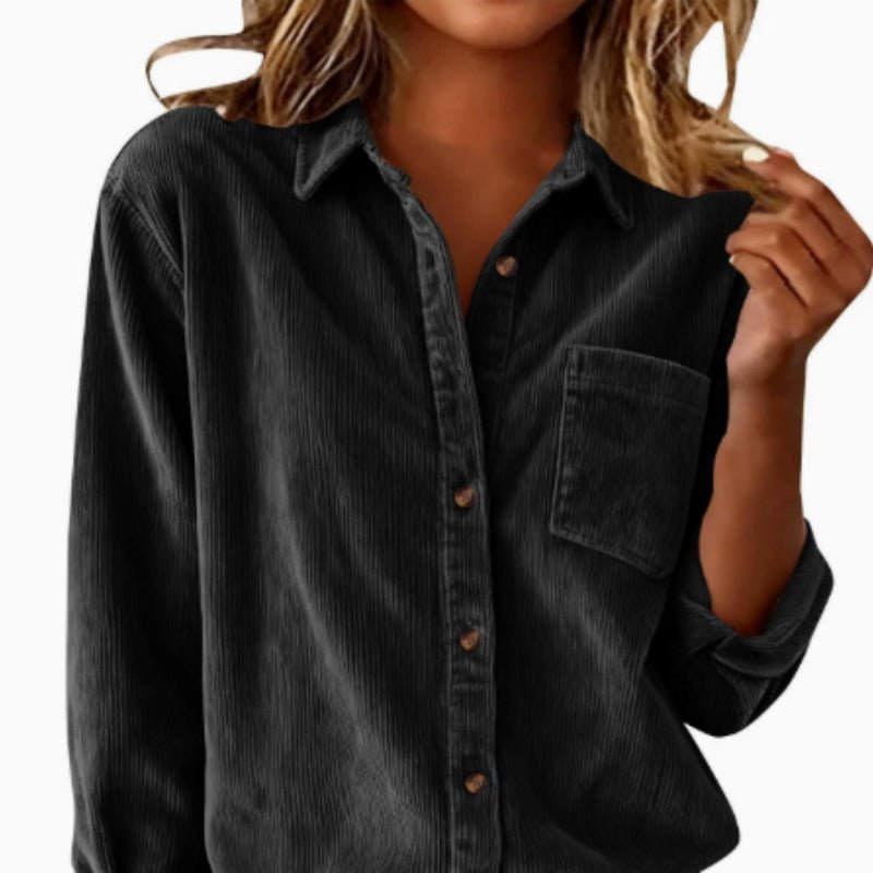 Corduroy Casual Loose Thick Shirt With Striped Turn - Down Collar And Long Sleeves - LADYLINE X