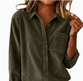 Corduroy Casual Loose Thick Shirt With Striped Turn - Down Collar And Long Sleeves - LADYLINE X