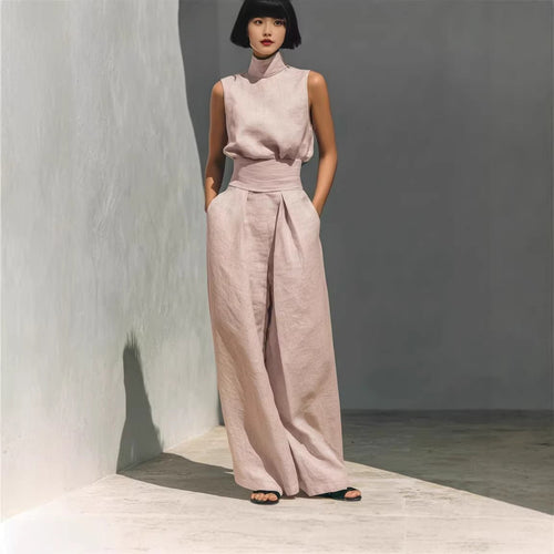 Cotton - linen Sleeveless Pants Casual Suit For Women - LADYLINE X