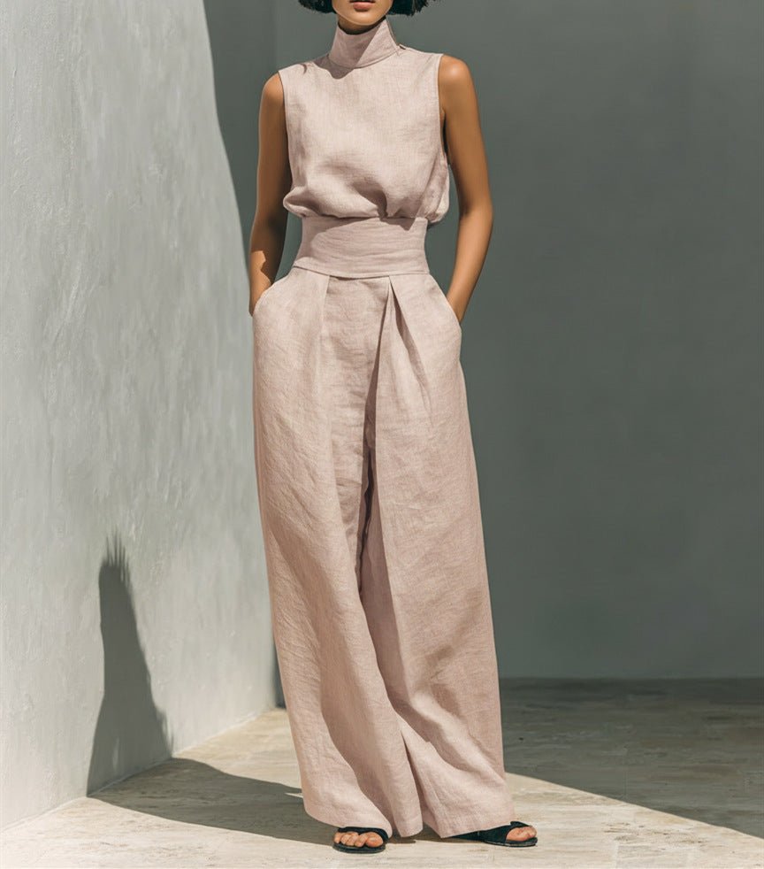 Cotton - linen Sleeveless Pants Casual Suit For Women - LADYLINE X