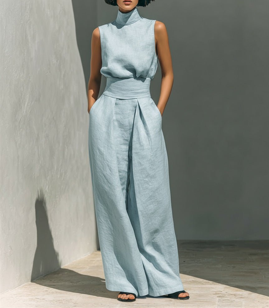 Cotton - linen Sleeveless Pants Casual Suit For Women - LADYLINE X