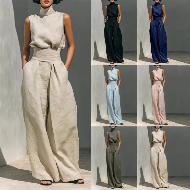 Cotton - linen Sleeveless Pants Casual Suit For Women - LADYLINE X